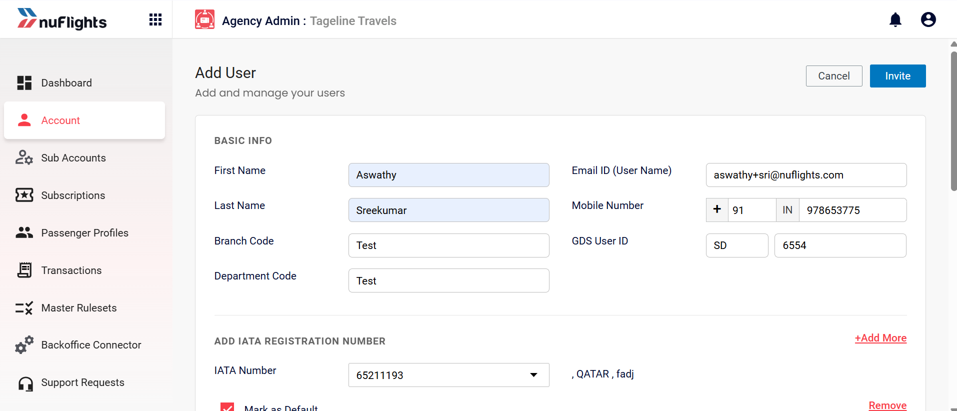 Invite screen