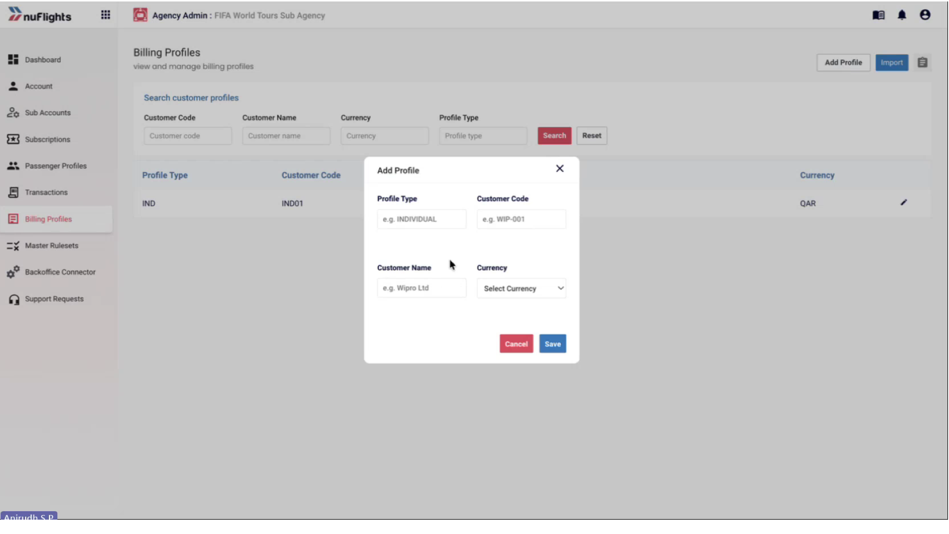 Add Profile dialog for a NuTRAACS or AIR File Export customer