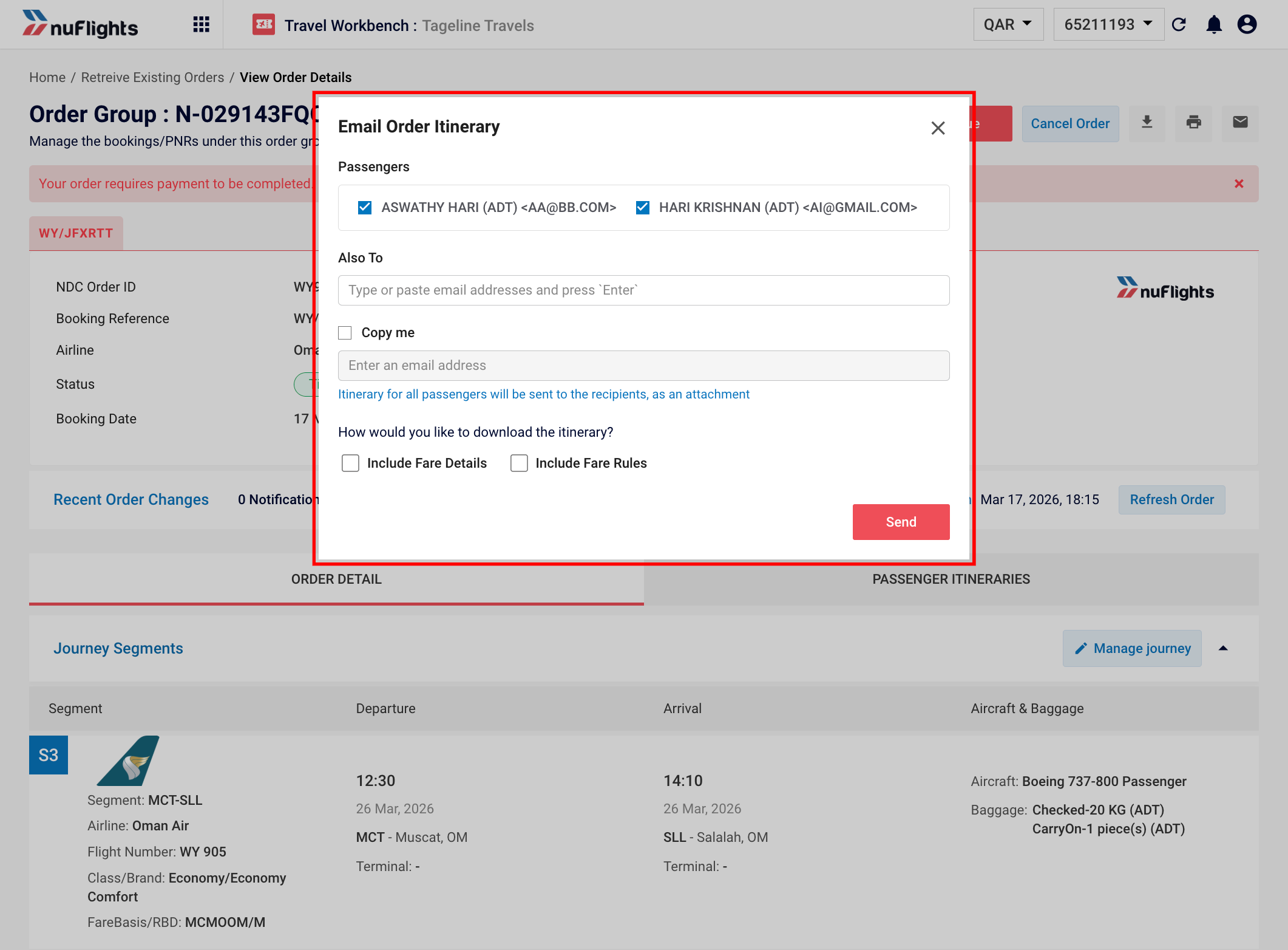 Confirm Email itinerary