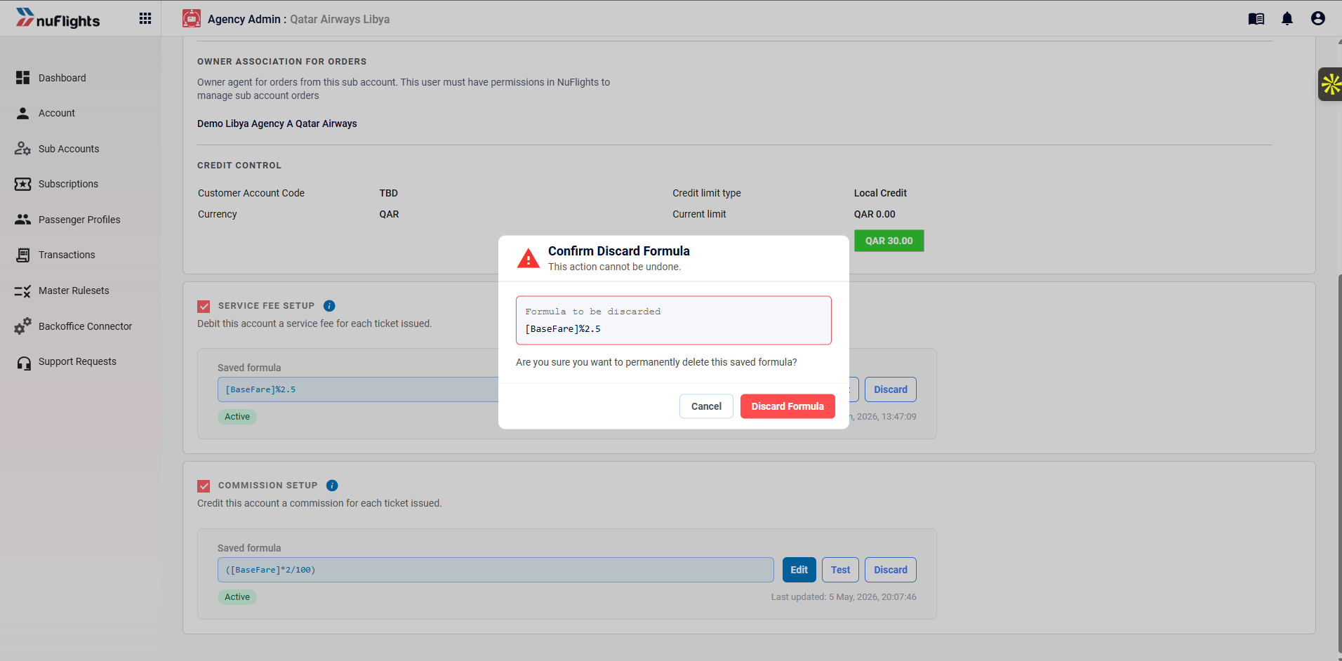 Confirmation pop-up before the saved formula is discarded