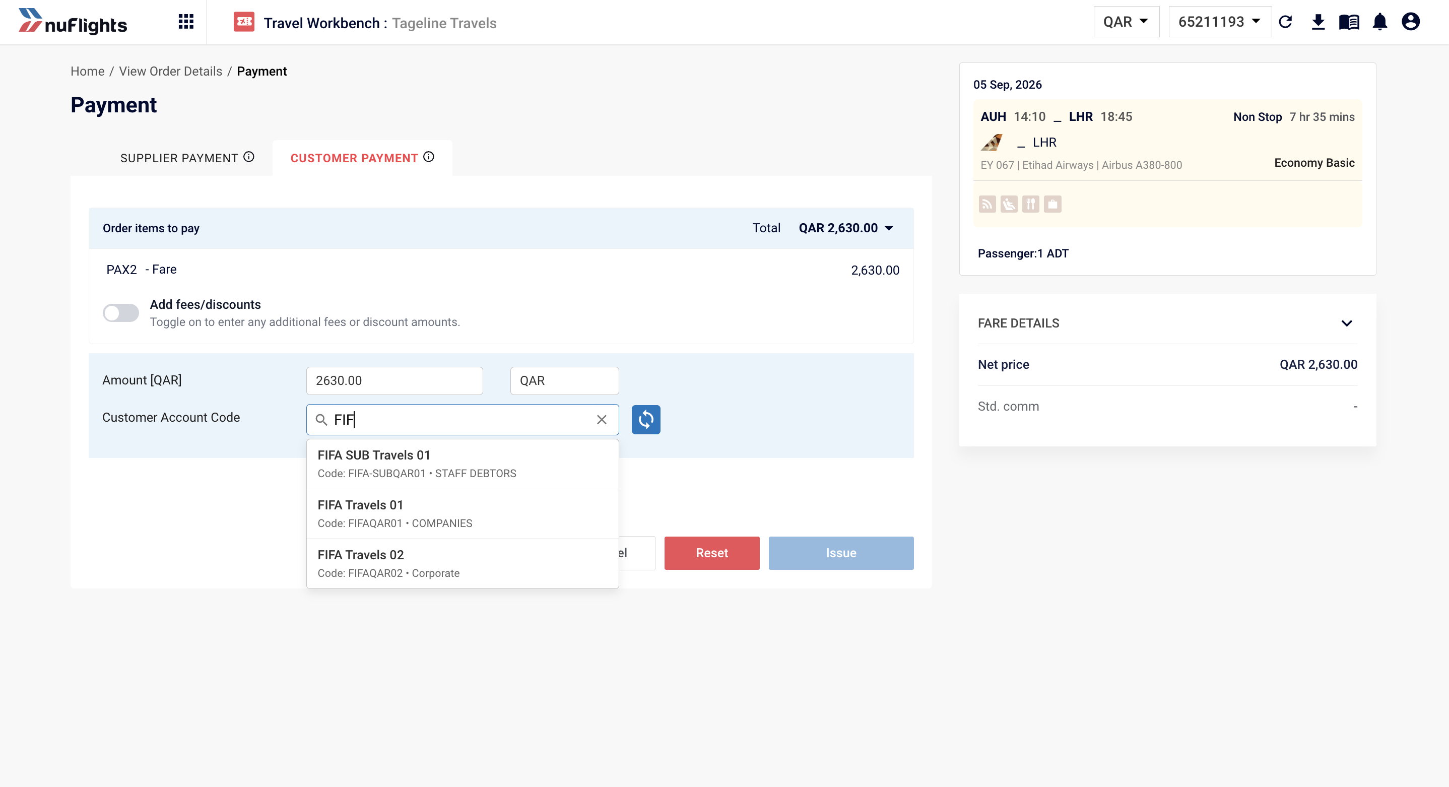 Search results listing customer name, code and available credit