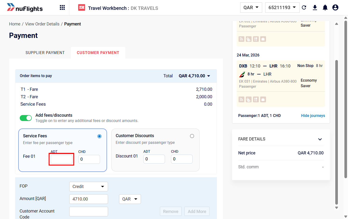 Entering Discount and service fee