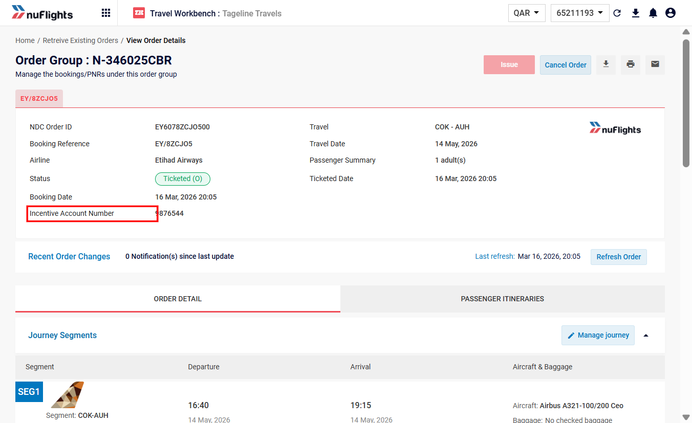 Travel Workbench Booking view