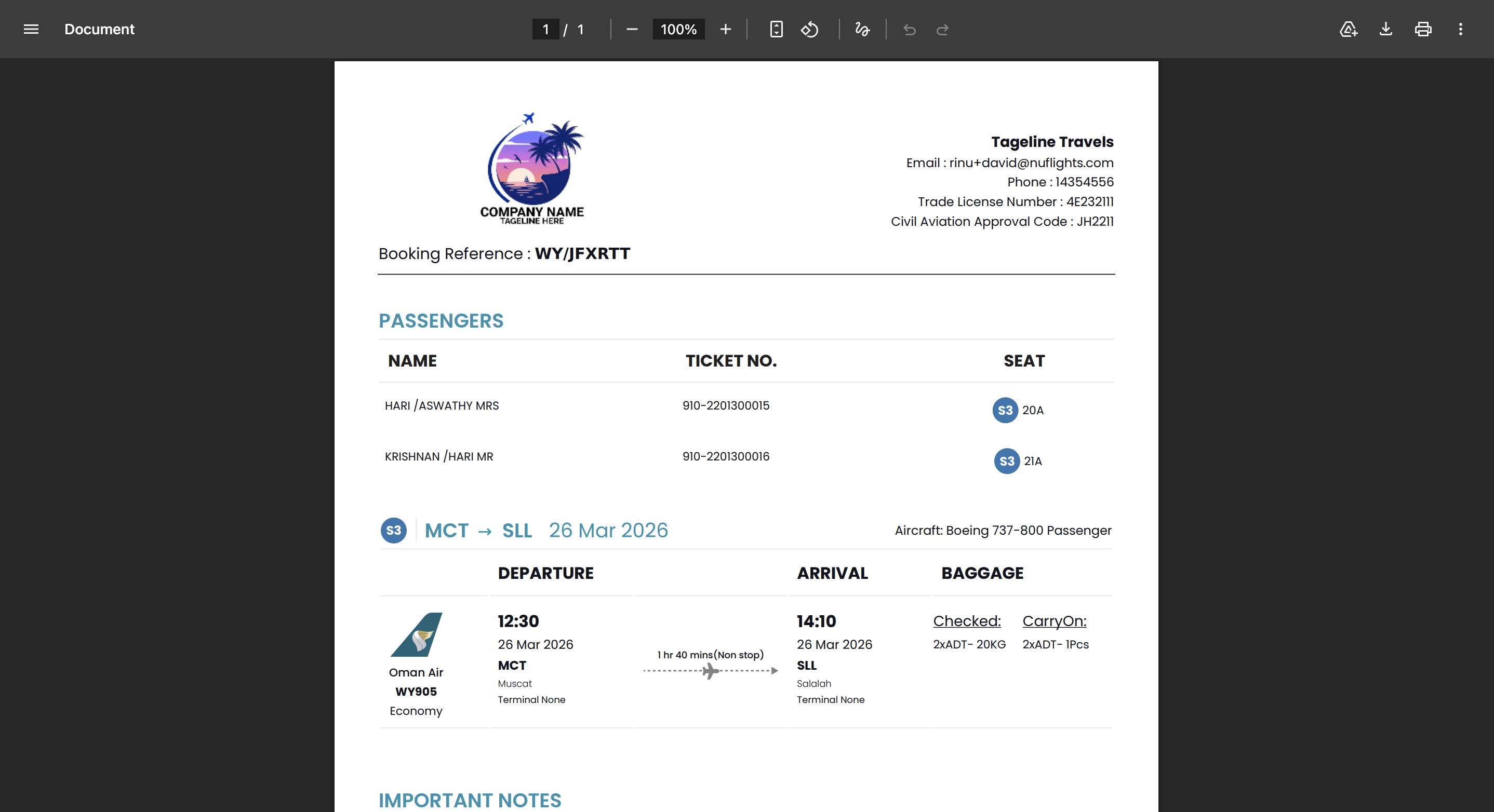 Itinerary PDF viewer