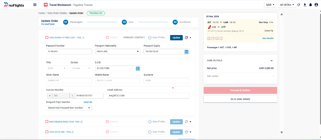 Saving the updated passenger details