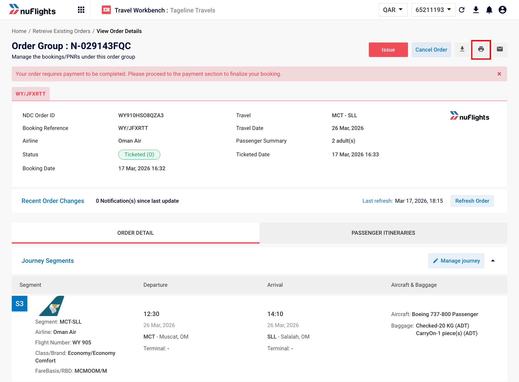Print option in Order View