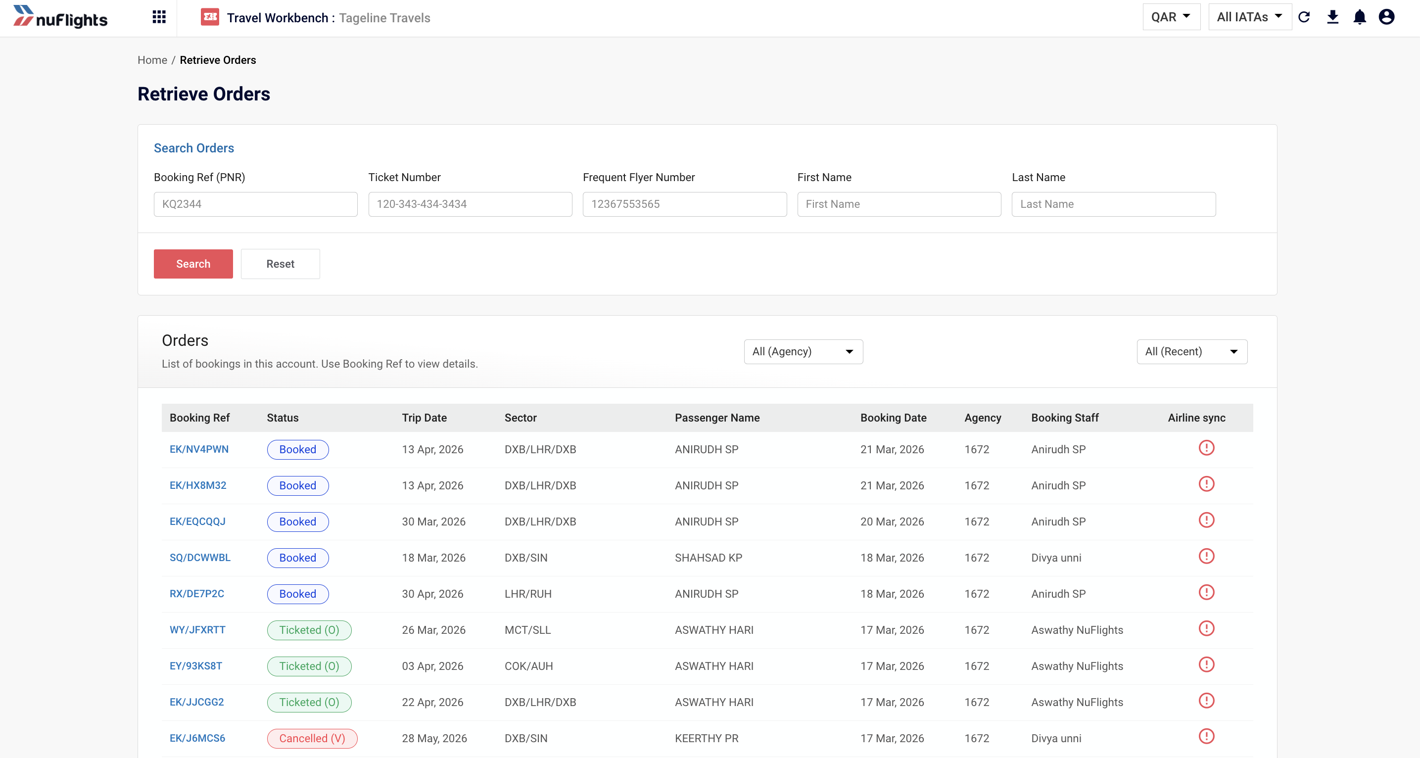Retrieve Orders page
