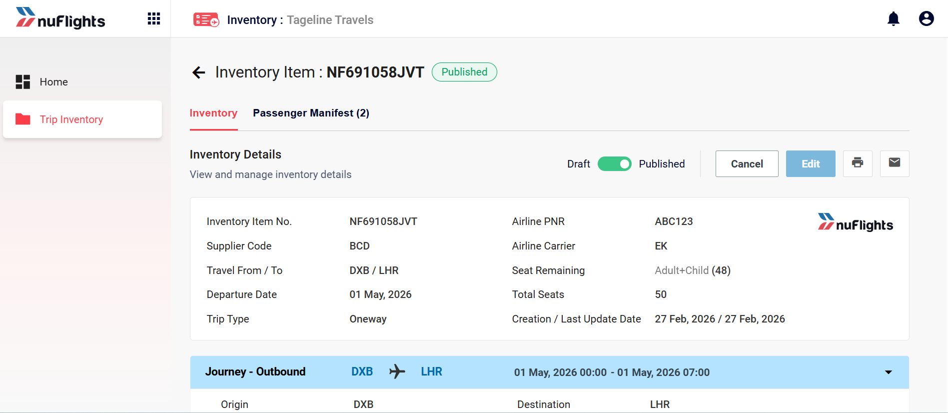 Inventory Detail – Summary and Journey