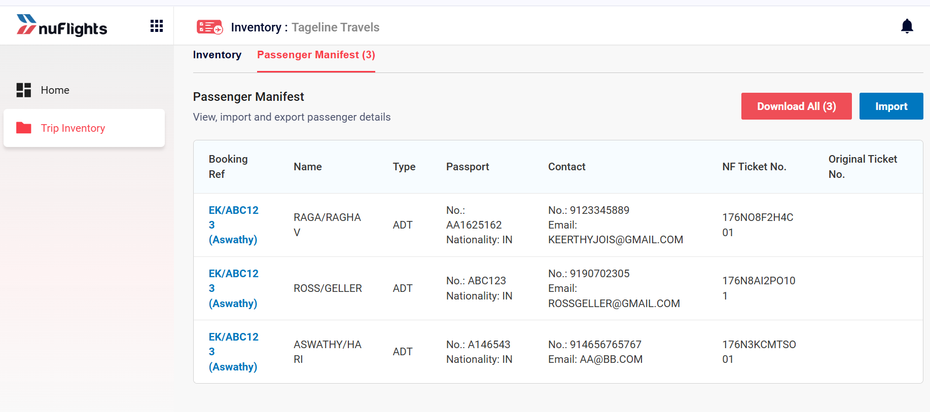 Passenger Manifest – All Bookings