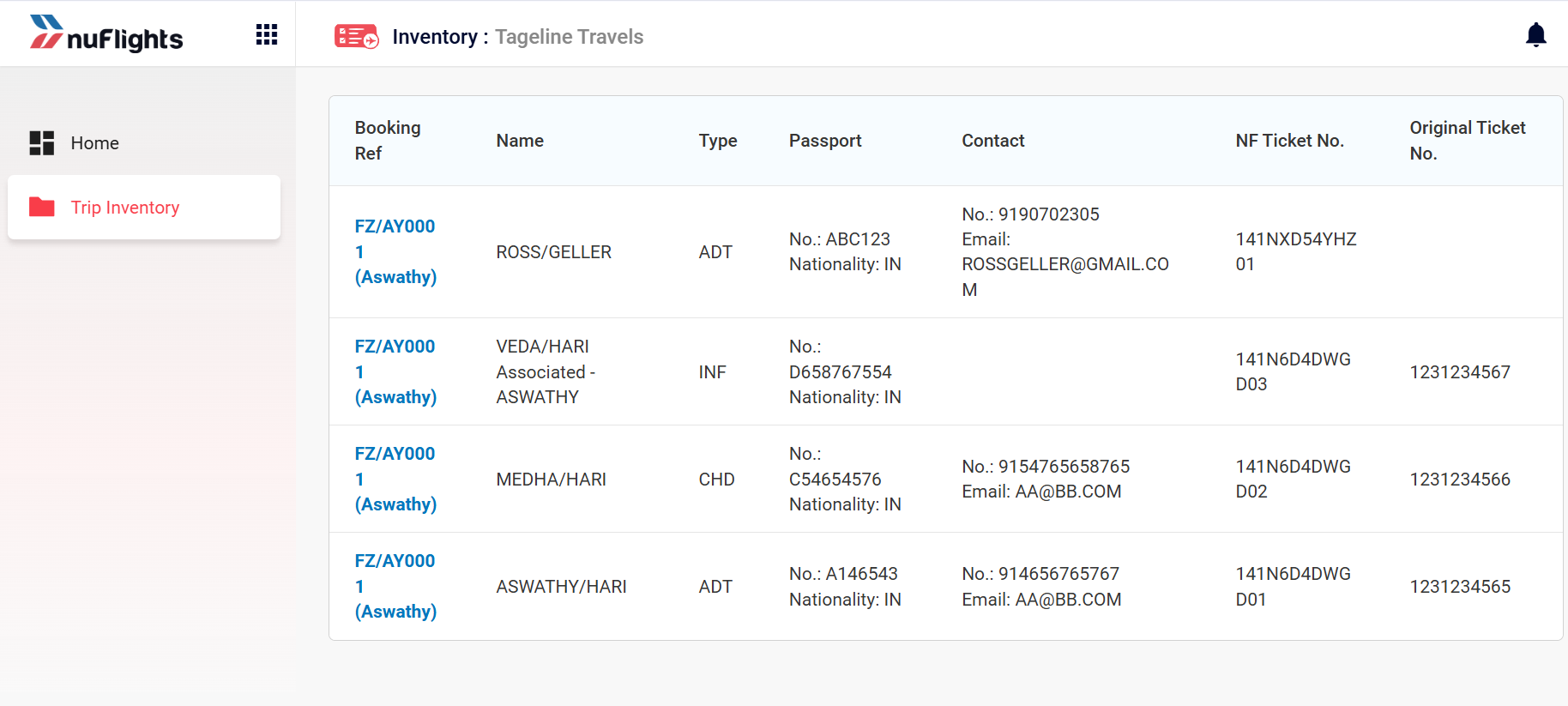 Passenger Manifest – INF with Associated Passenger