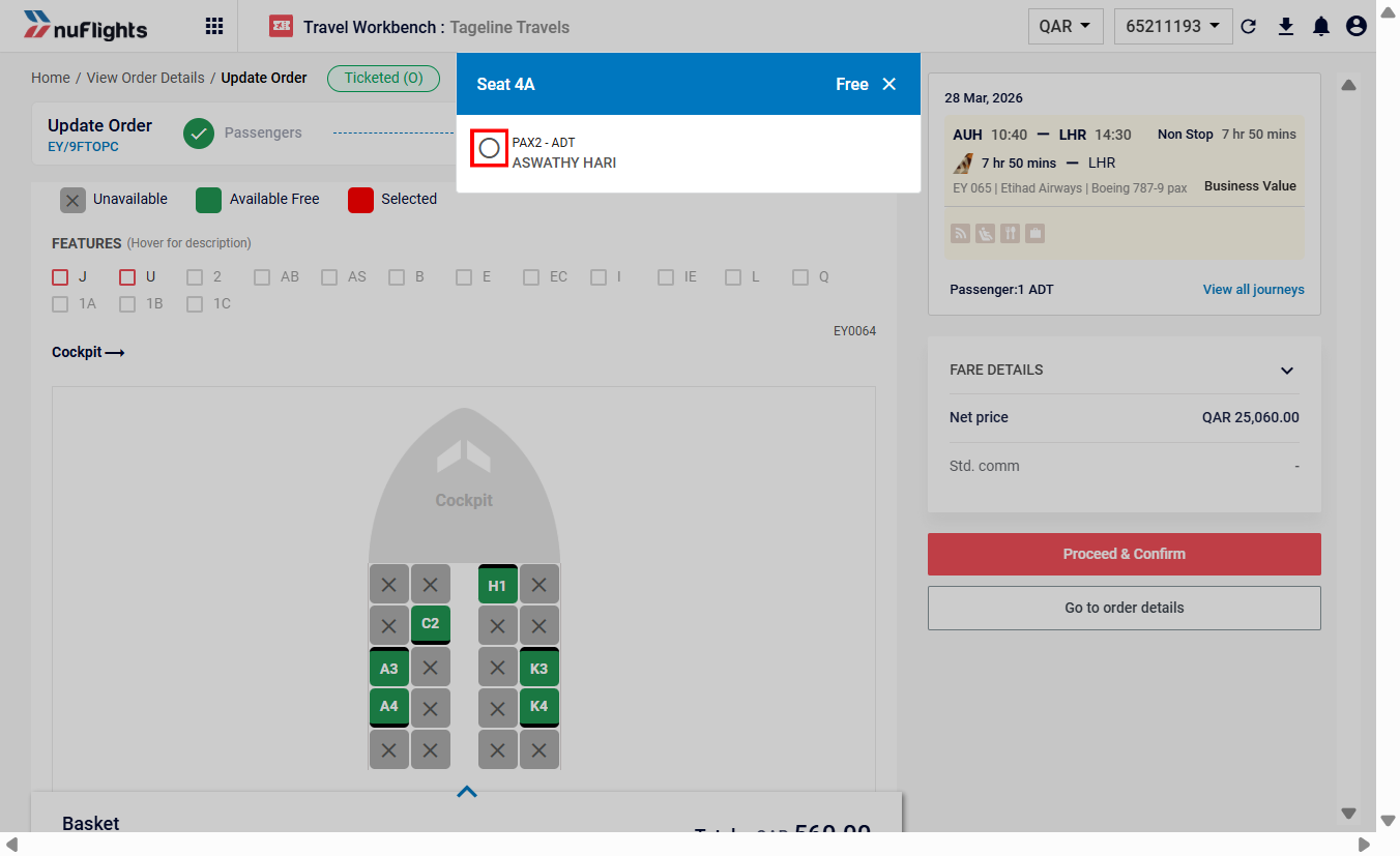 Selecting a seat from the map