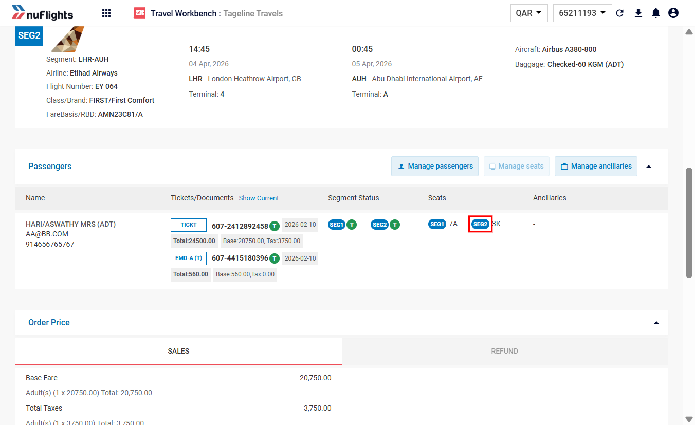 Order updated with seat assignments