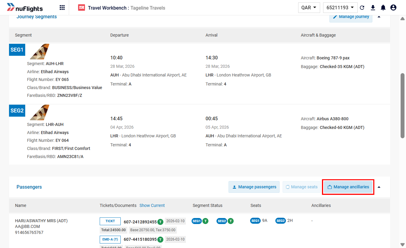 Accessing Manage Ancillaries