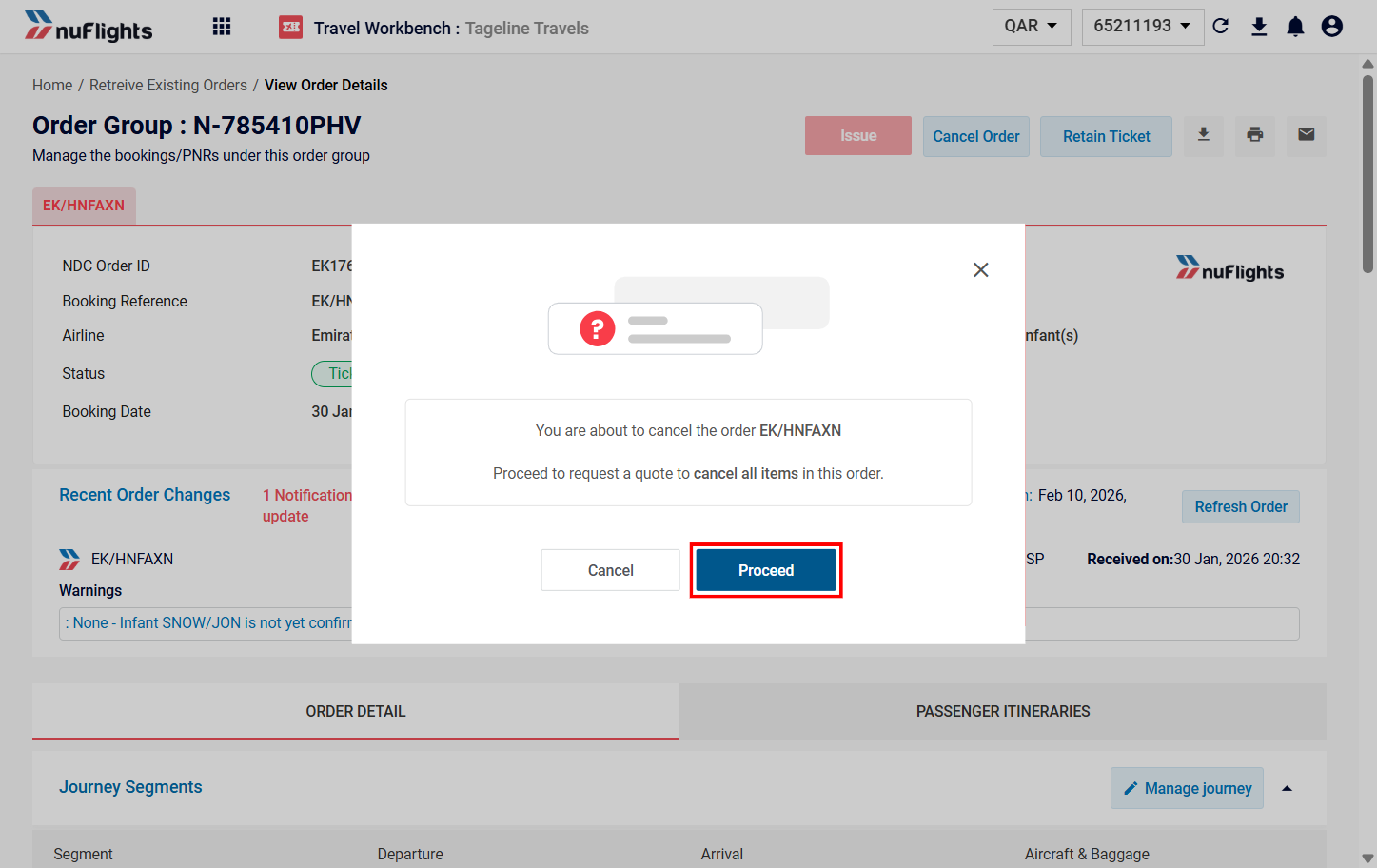 Confirming the intent to cancel