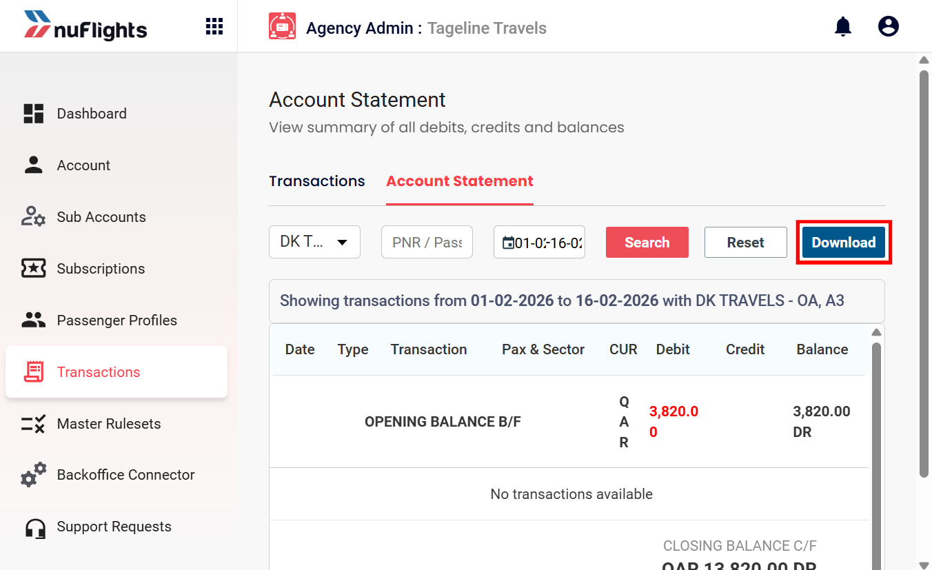 Account Statement Tab
