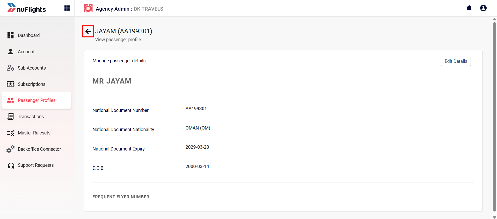 Editing Passenger Details