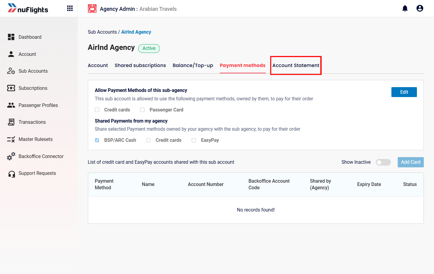 Account Statement Tab Selection