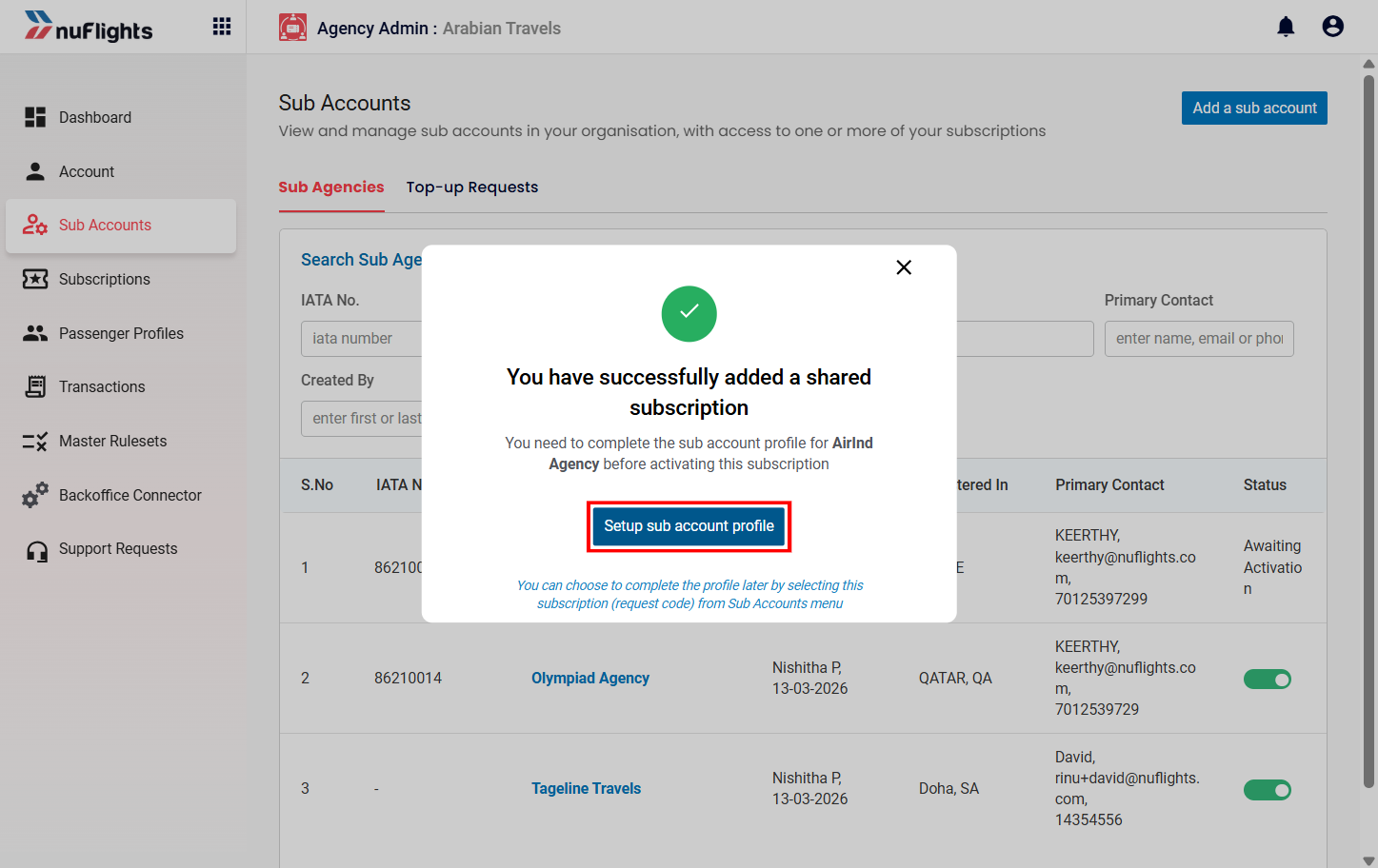 Subscription Shared Confirmation