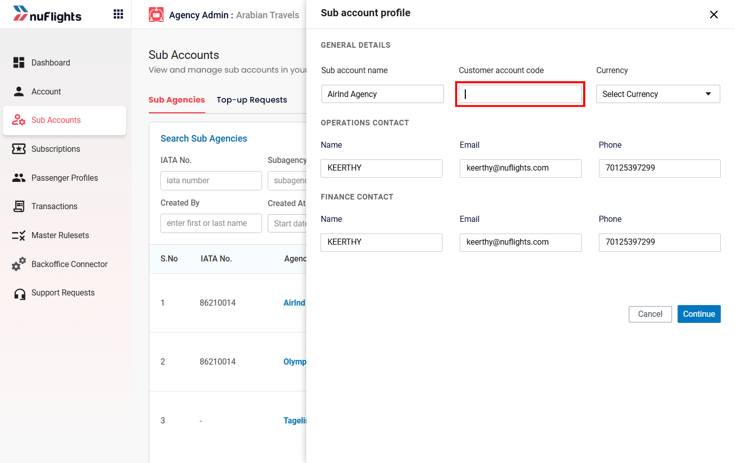Sub-Account Profile Setup