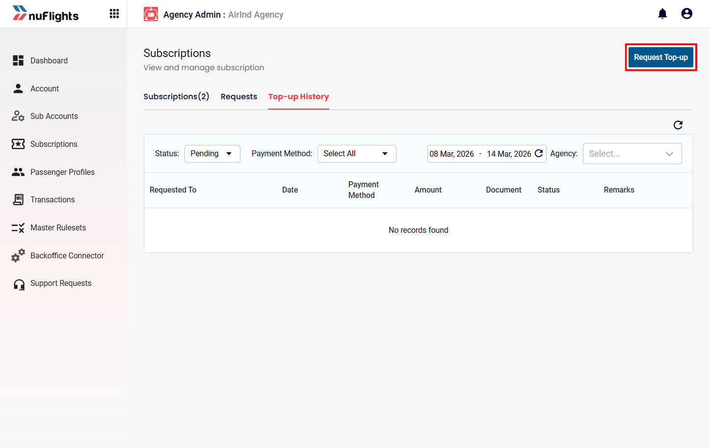 Subscriptions Requests Tab