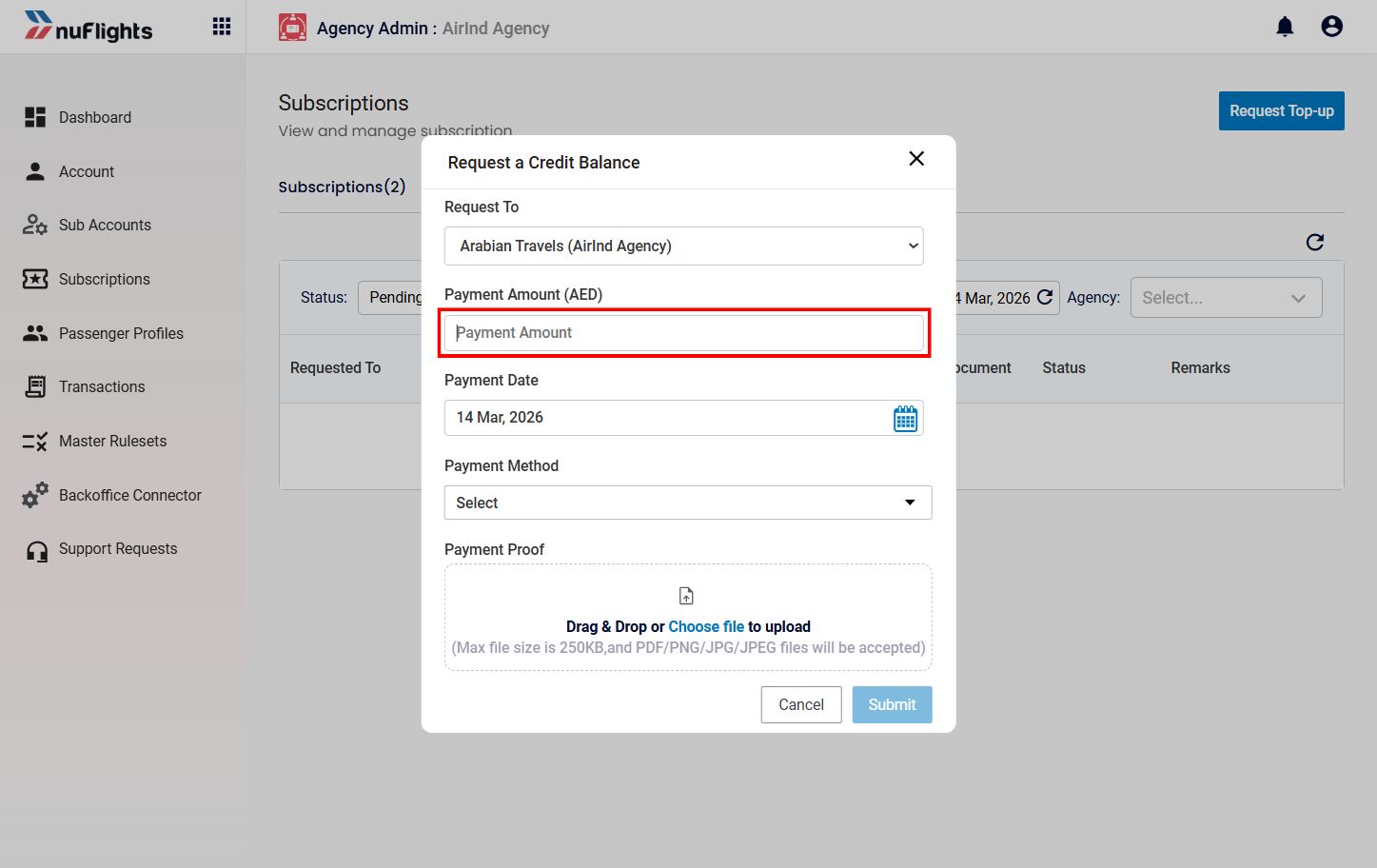 Request Top-Up Button