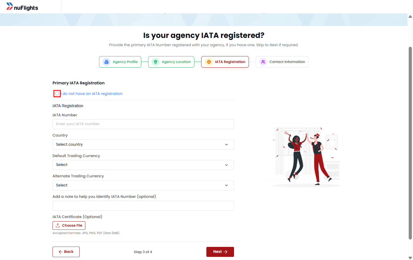 Agency registration form at the IATA Registration step