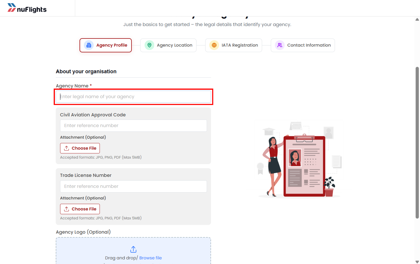 Agency registration page for a new sub-agency
