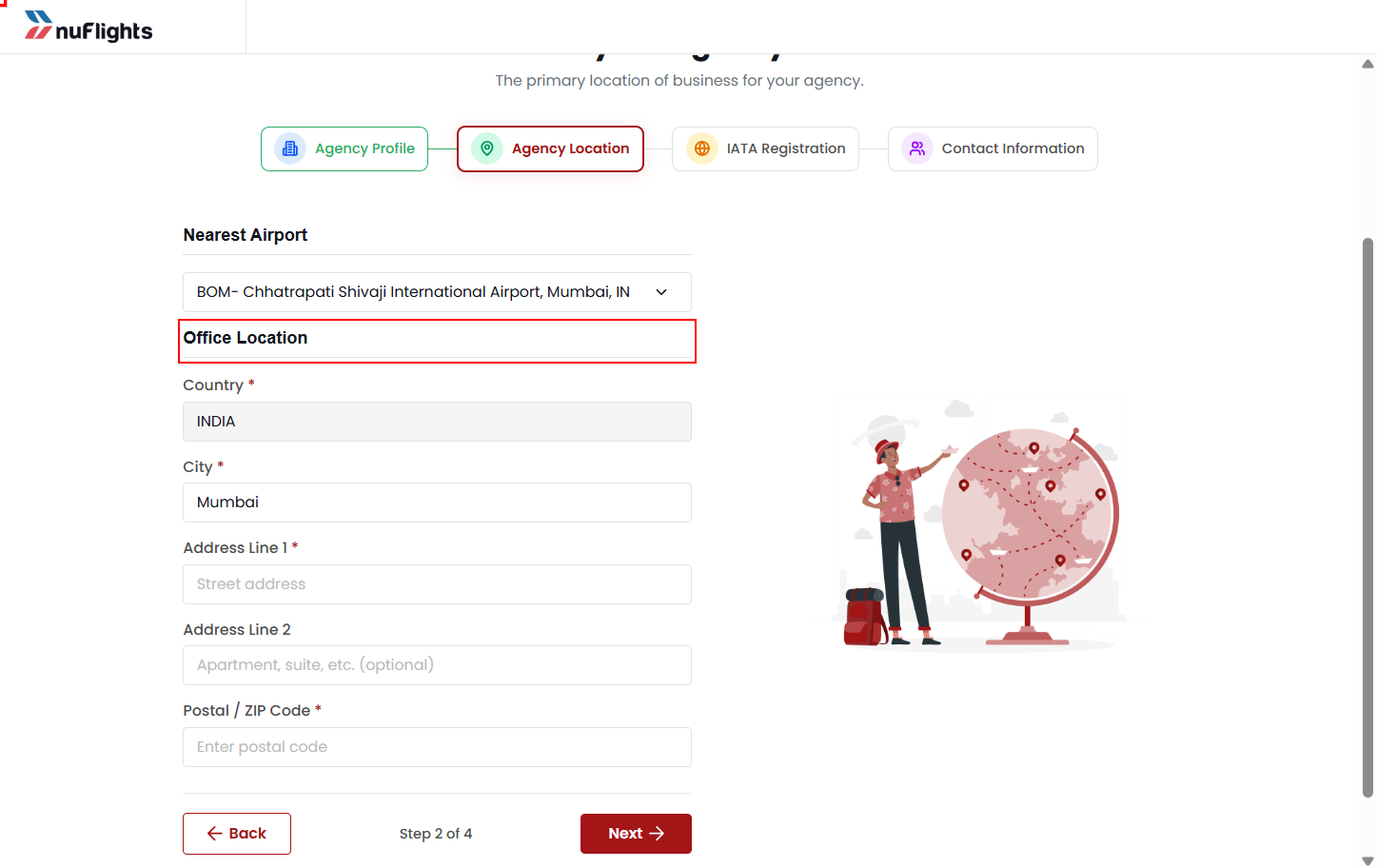Agency Location section of the registration form