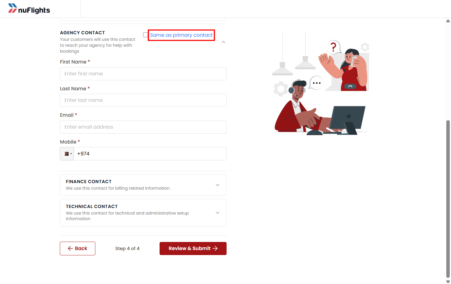 Contact Information section of the registration form with the Same as Primary Contact checkbox