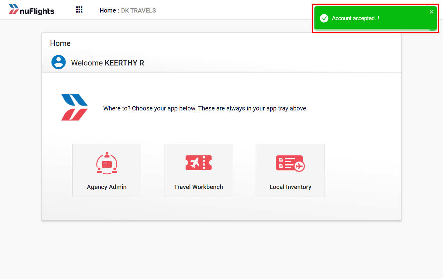 Message confirming the account invitation was accepted