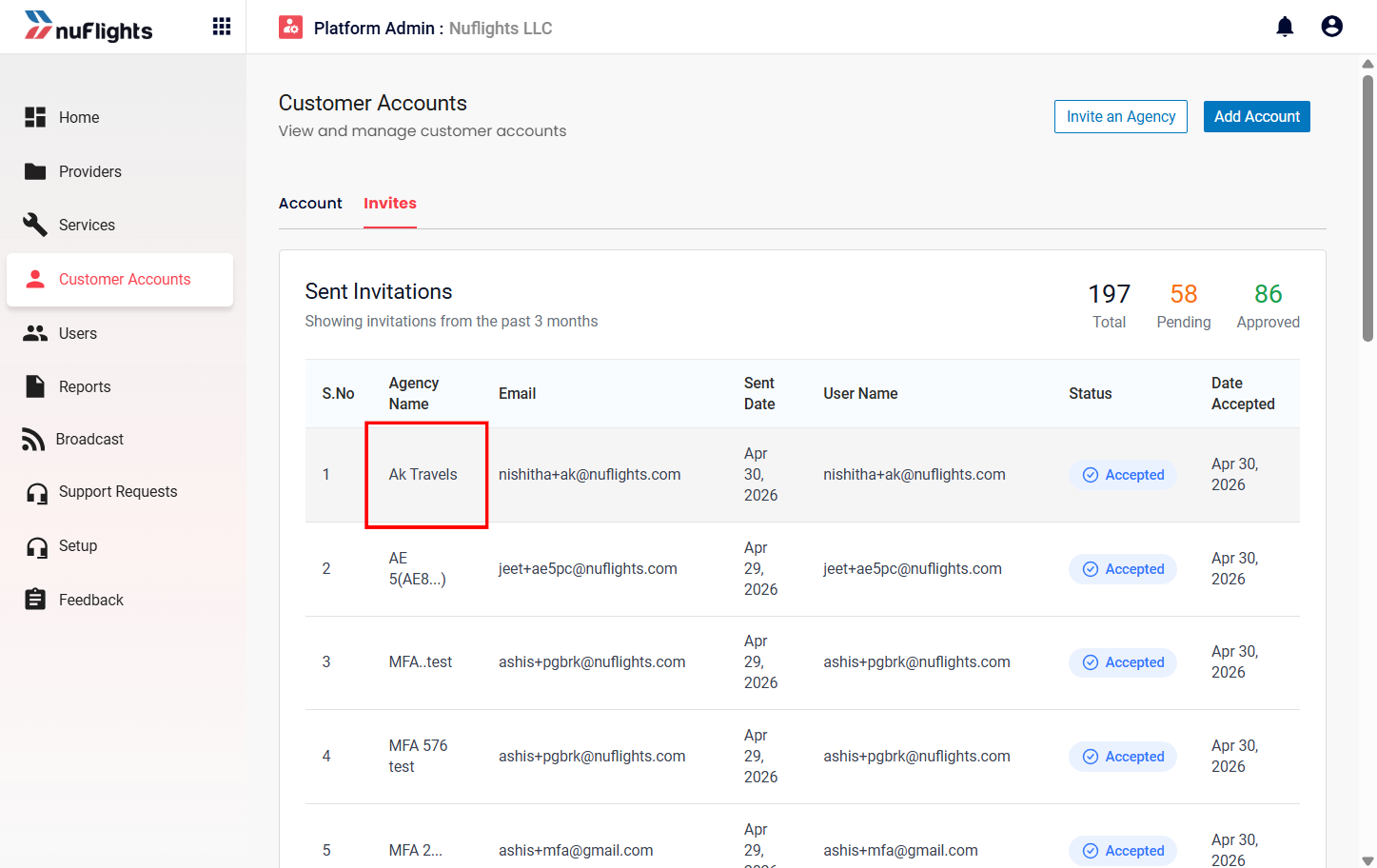Sub-agency registration request under Platform Admin review