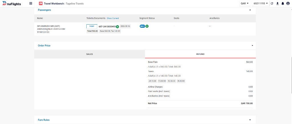 Order Price Refund tab showing full refund for Void Cancellation