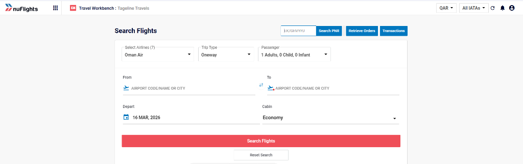 Search Flights screen with the Search PNR field highlighted