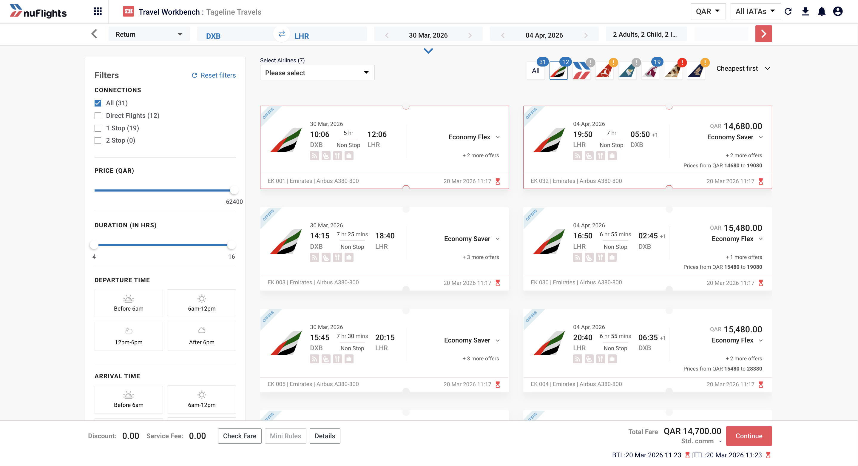 Pricing summary showing BTL, TTL, and fare breakdown