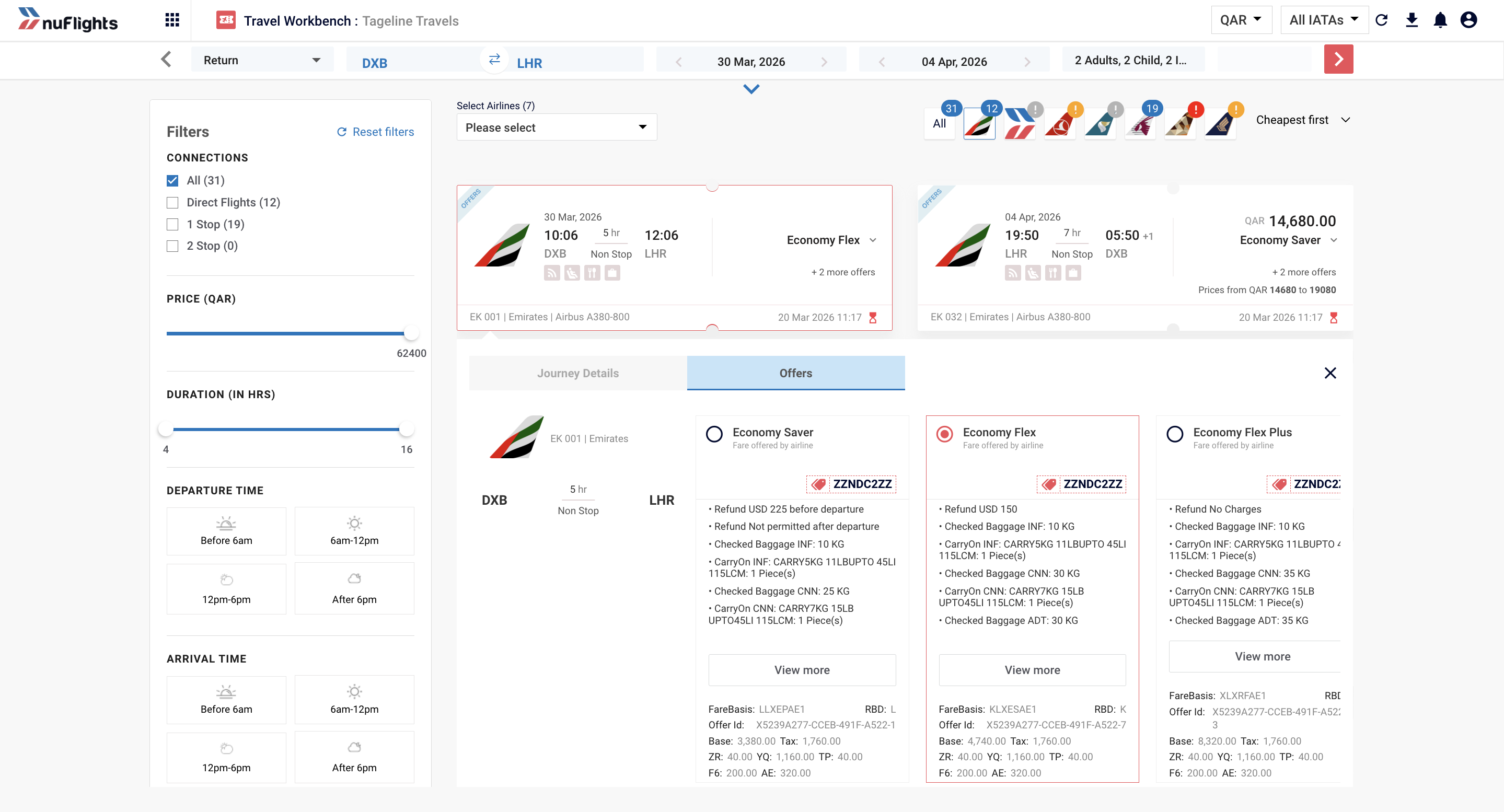 Expanded branded fare options for an itinerary